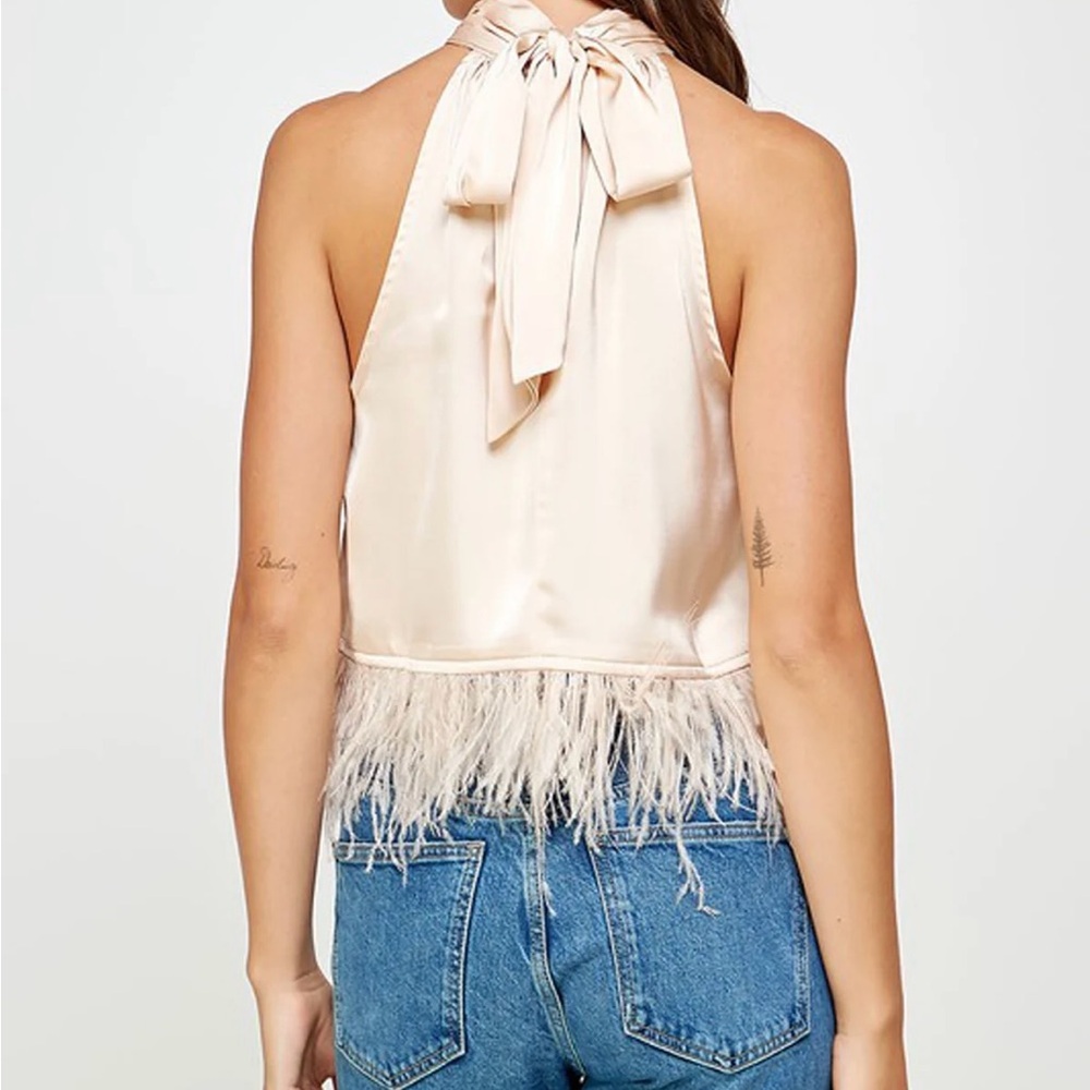 Strut & Bolt | Blush Pink Halter Top with Feather Detail